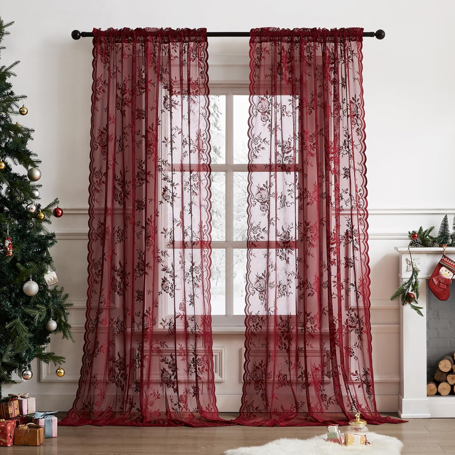 Home Office Rate - 1 Adet Bordo Dantel Perde 45