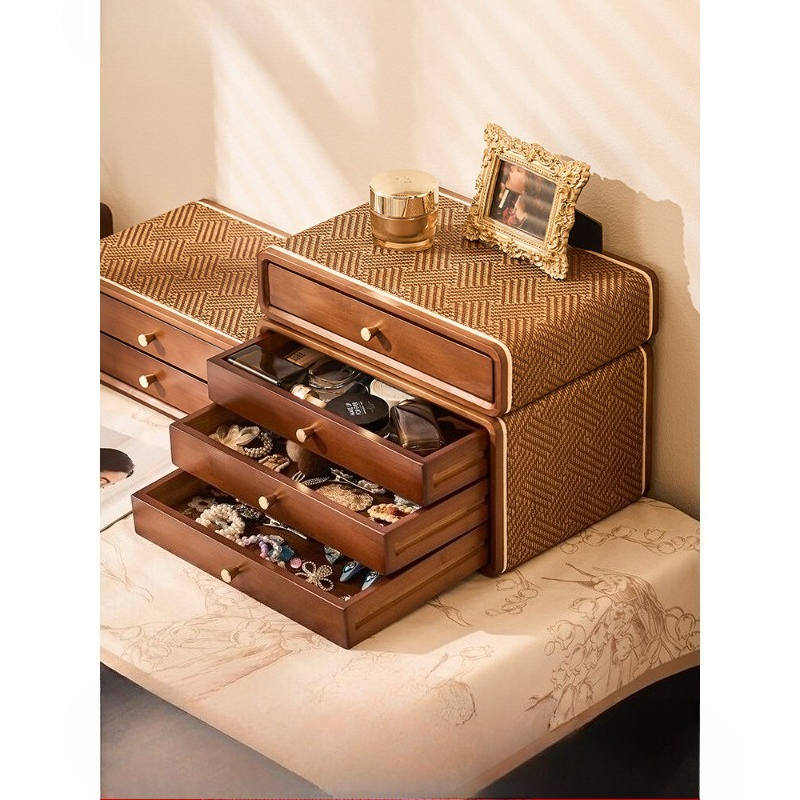 Desktop Organizer Bamboo - Vintage Çekmeceli Masaüstü Düzenleyici Kutu, Makyaj