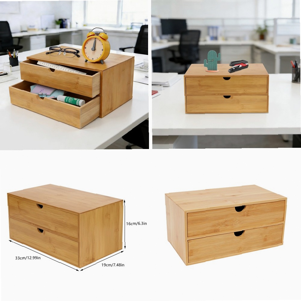 Desktop Organizer Bamboo - Masa Düzenleyici, 2 Çekmeceli Ofis Malzemeleri